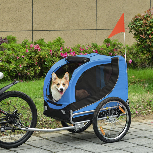 Dog Bike, Trailer Foldable Pet Cart, Bicycle Wagon, Cargo Carrier Attachment for Travelling w/ Safety Anchor, Blue - Gallery Canada