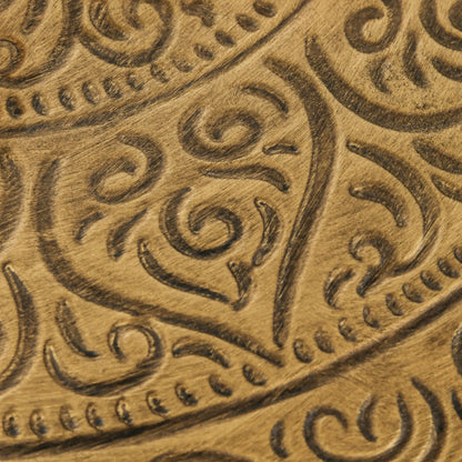 Vintage Coffee Table, 24" Round, Hammered Tray Top, Metal Frame, Gold Coffee Tables at Gallery Canada