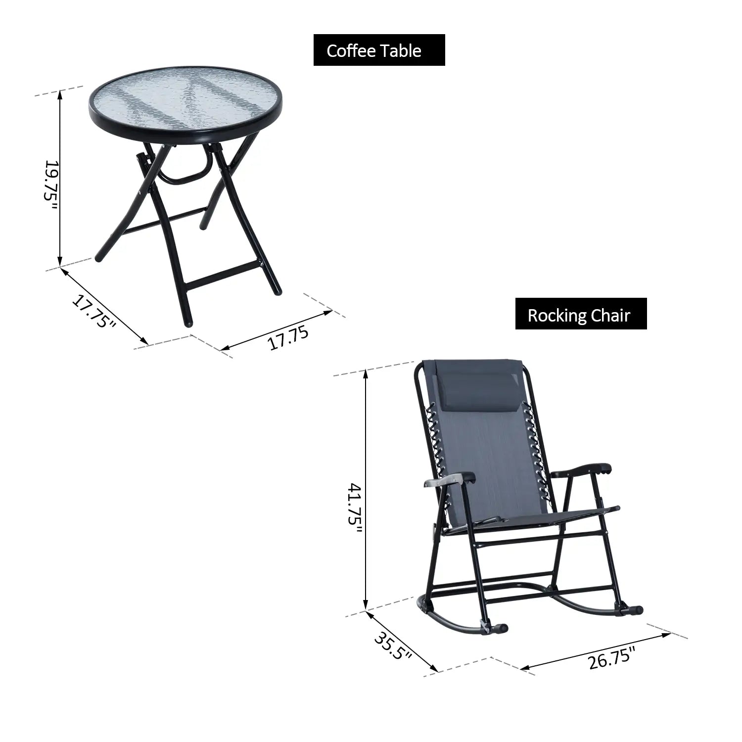 3pc Patio Rocking Chair Set, Folding Outdoor Chairs, Table, Grey Outdoor Rocking Chairs at Gallery Canada