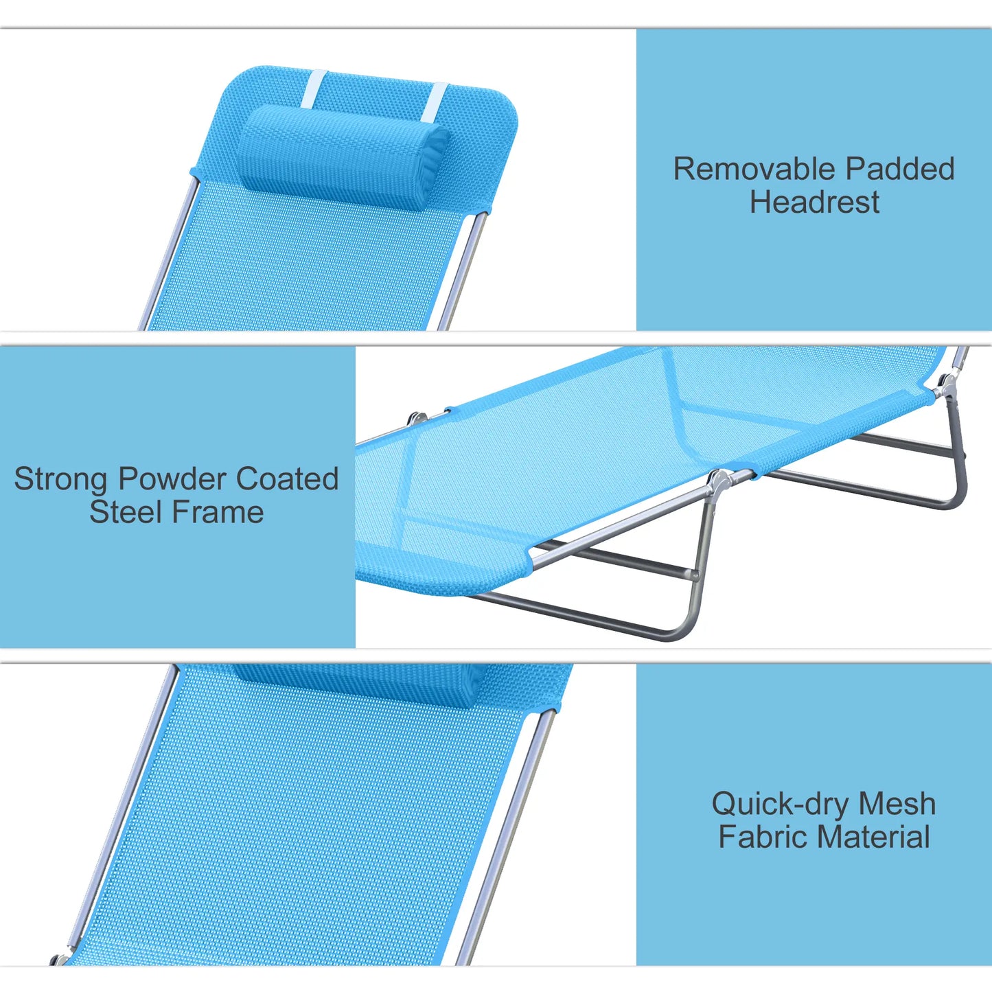Portable Adjustable Reclining Lounge Chair, Folding Chaise, Blue Lounger Chairs at Gallery Canada