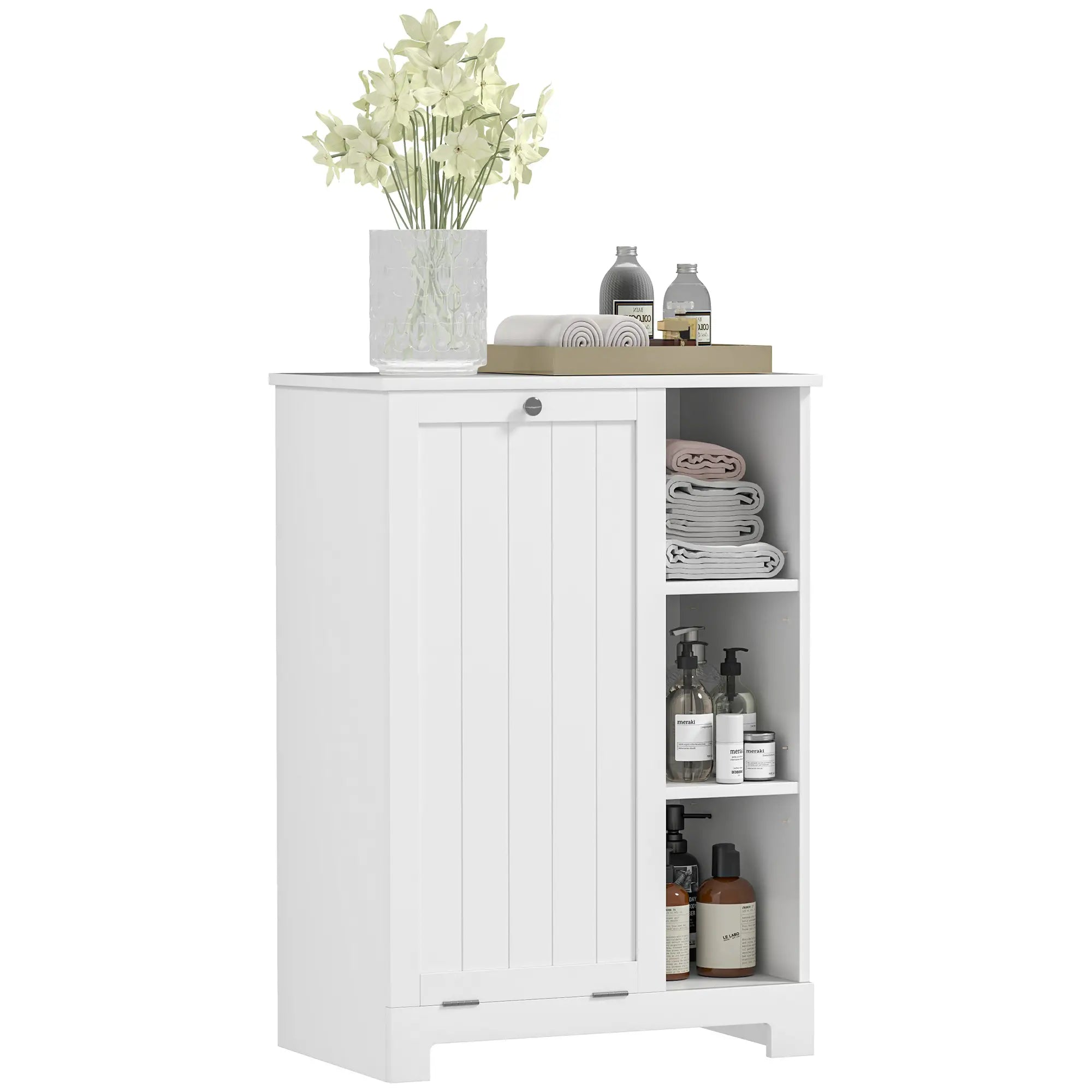 Laundry Cabinet with Removable Basket, Adjustable Shelf, White Bathroom Cabinets White at Gallery Canada