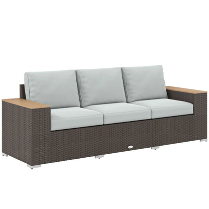 3-Seater Outdoor Sofa, Wicker Patio Couch With Wood Armrests, Grey Patio Furniture Sets at Gallery Canada