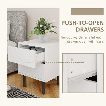 Modern Nightstand Set of 2, Push-to-Open Drawers, Steel Legs, White Bedside Tables at Gallery Canada