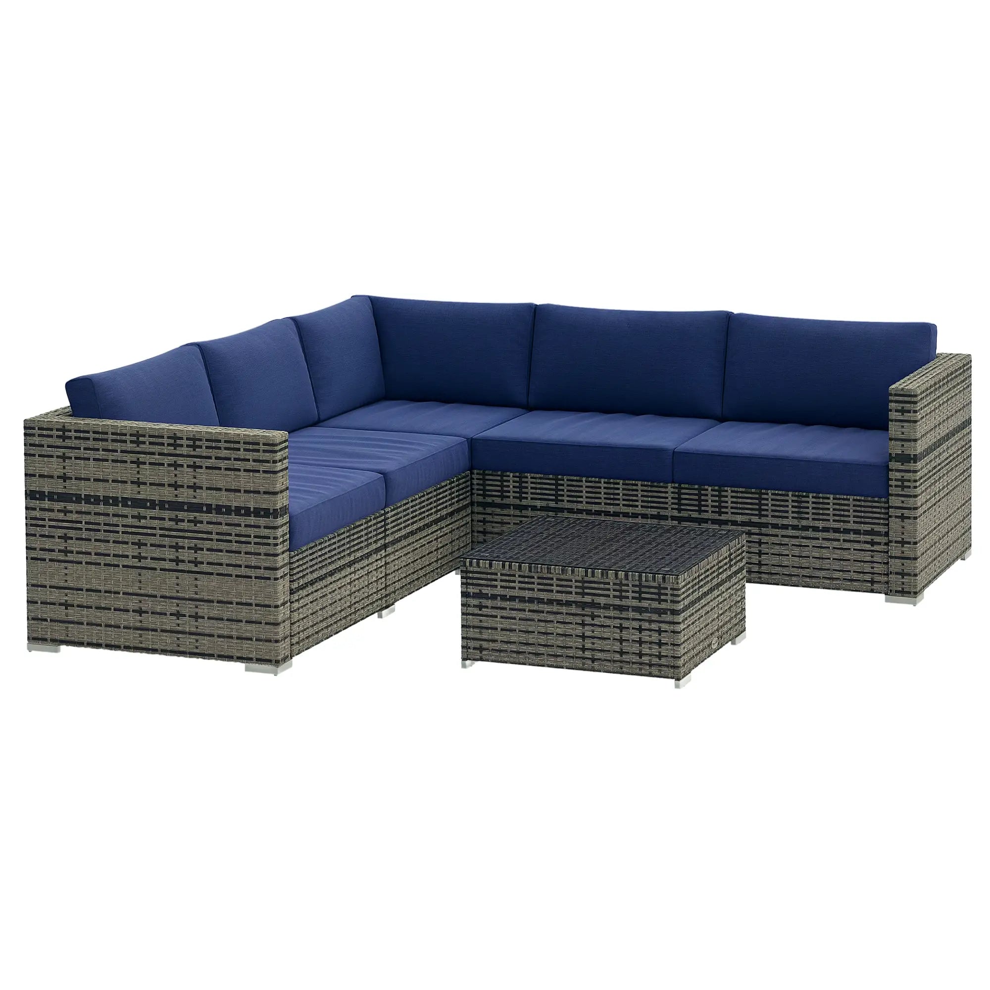 4pc Rattan Wicker Outdoor Furniture Set, Corner Sofa Loveseats Coffee Table, Navy Blue Patio Furniture Sets at Gallery Canada
