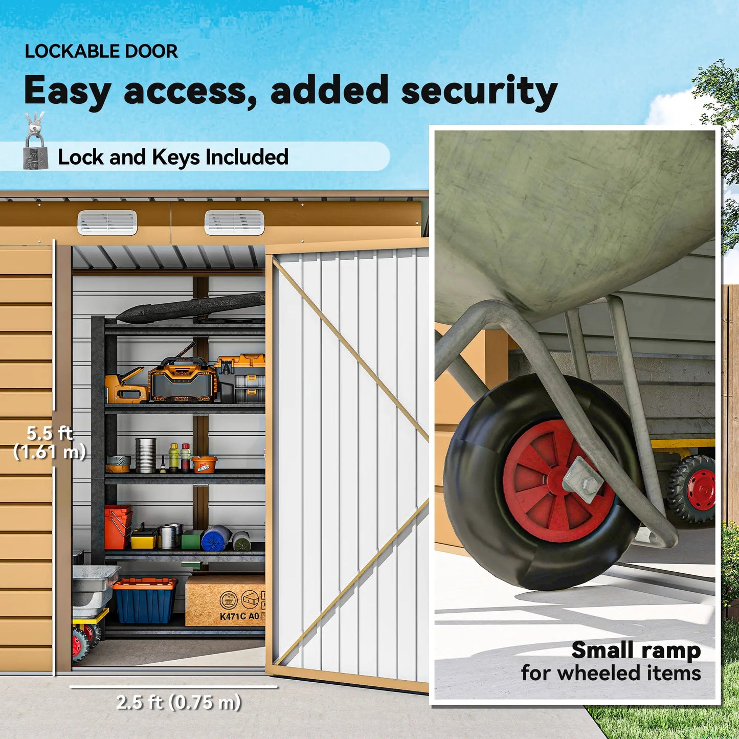 6 x 4FT Galvanized Metal Garden Storage Shed, Yellow Sheds at Gallery Canada