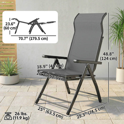 Folding Patio Chairs Set of 2, 5-Position Outdoor Lounge Chairs, Dark Grey Lounger Chairs at Gallery Canada
