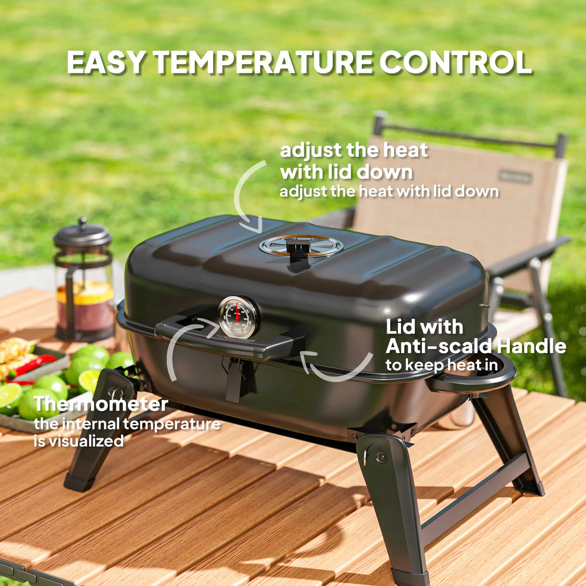 Foldable Charcoal BBQ Grill With Warming Rack, Adjustable Vent, Thermometer, Black Charcoal BBQ Grils at Gallery Canada