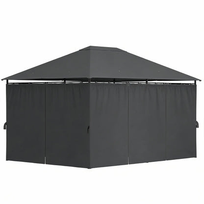 13'x10' Steel Patio Gazebo Canopy, 6 Removable Curtains, Dark Grey Gazebos Grey and Black Frame, Dark Grey at Gallery Canada