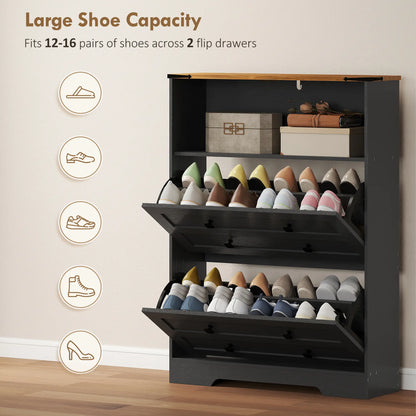 Shoe Cabinet With 2 Flip Drawers, Narrow, Black Shoe Storage Cabinets & Racks at Gallery Canada
