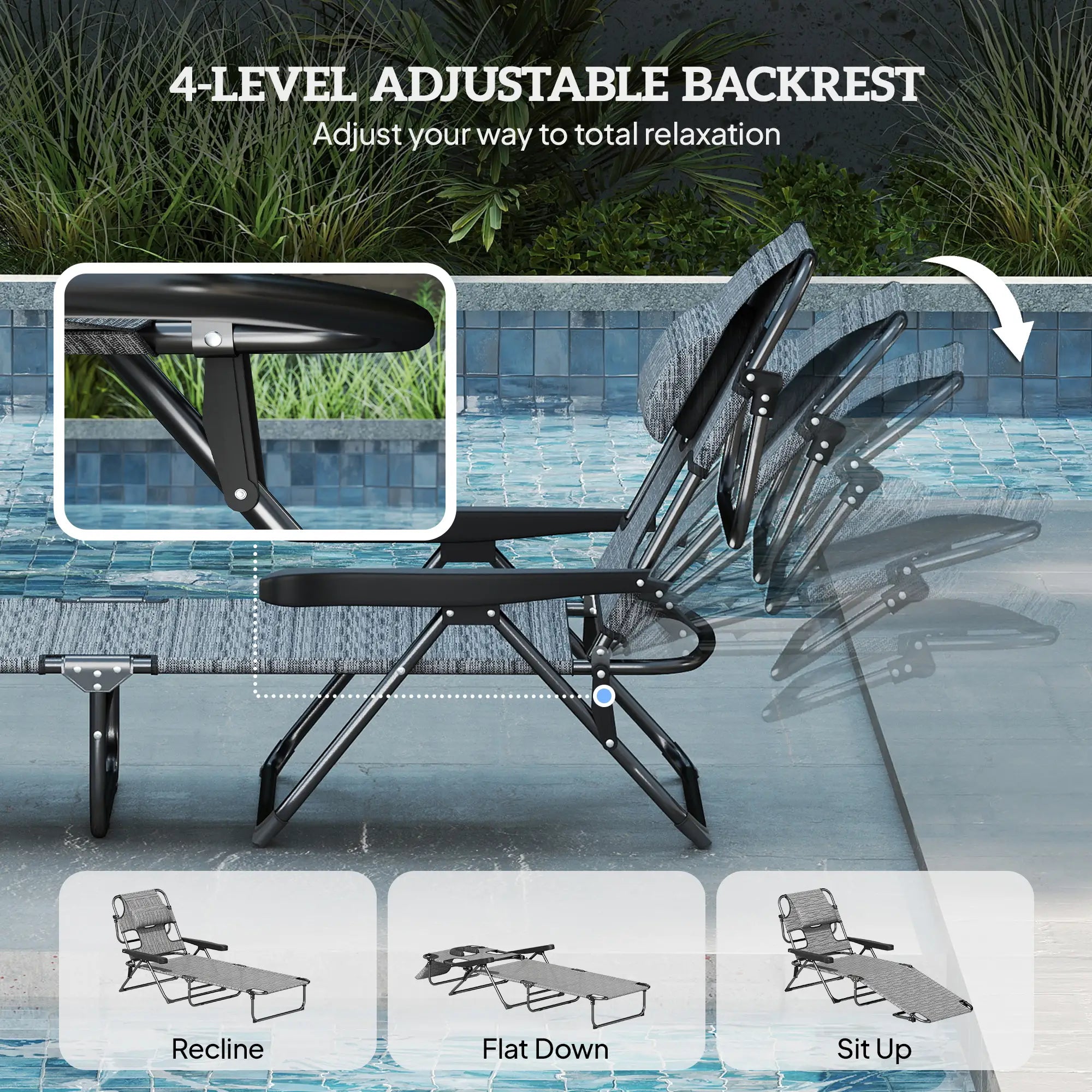 Folding Lounge Chair, Reclining Back, Mixed Grey, Grey Lounger Chairs at Gallery Canada