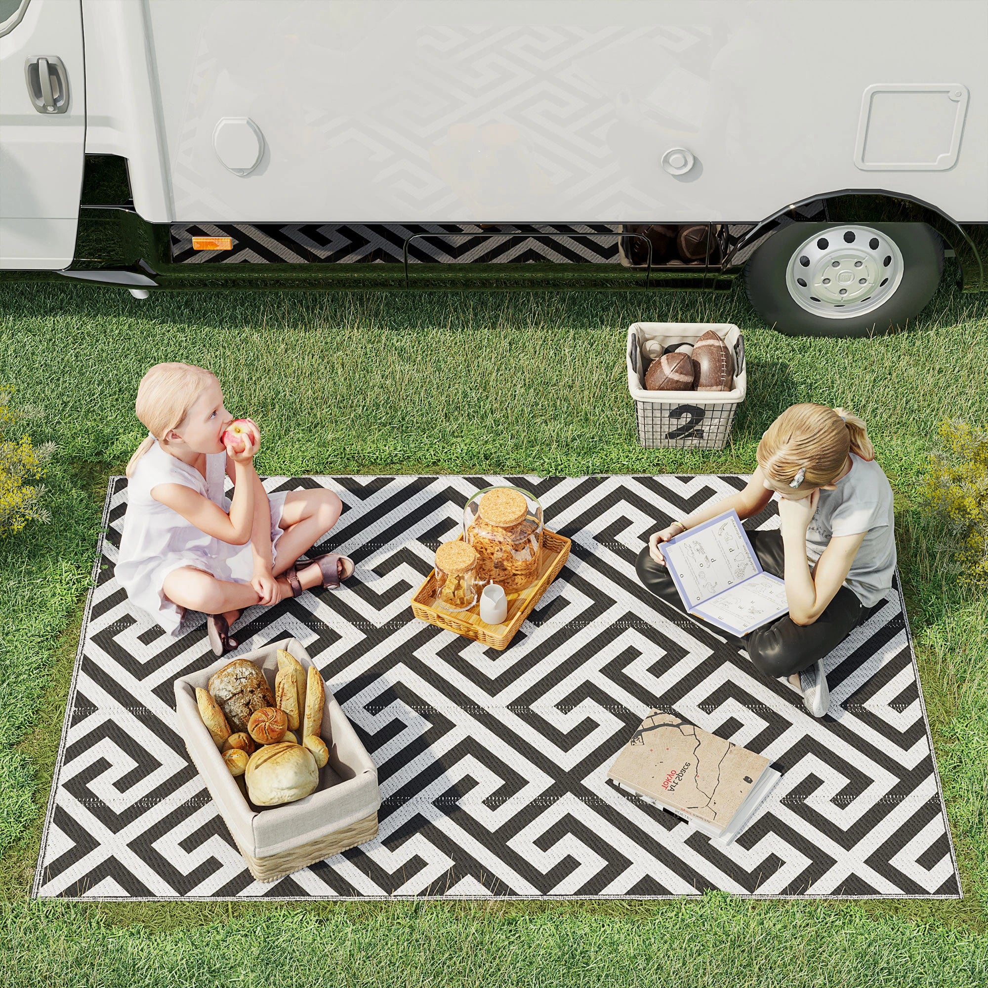 Reversible Outdoor RV Rug, 4' x 6', Patio Mat, Black & White Outdoor Reversible Rugs at Gallery Canada