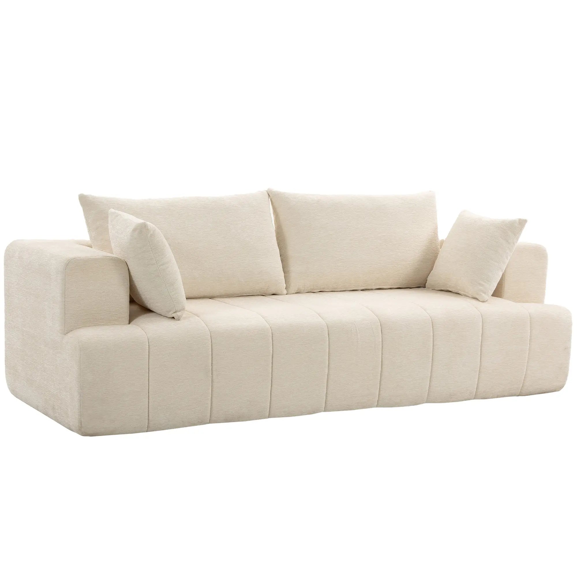 3 Seater Chenille Cloud Couch, Spring Cushion, Beige 3-Seater Sofas at Gallery Canada