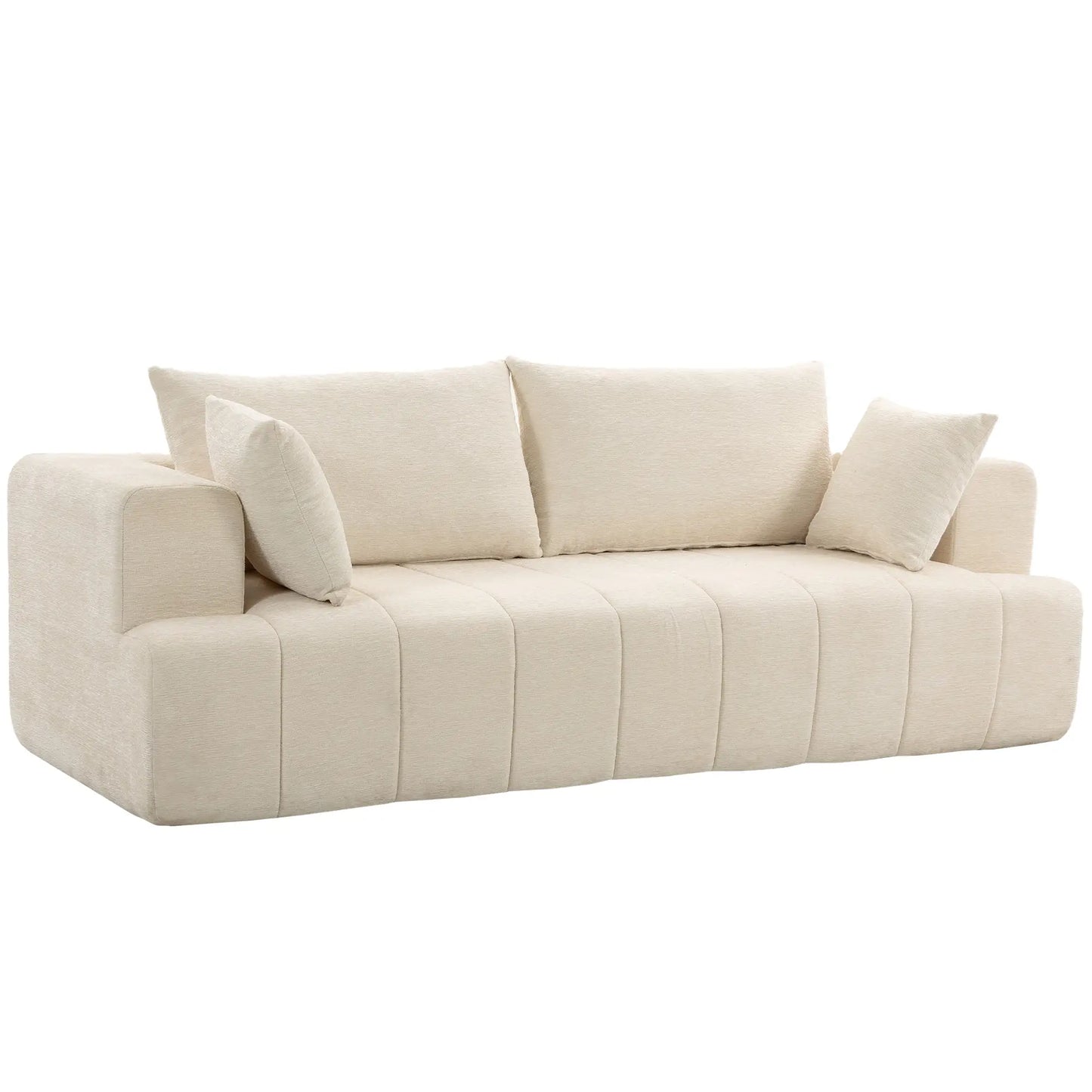 3 Seater Chenille Cloud Couch, Spring Cushion, Beige 3-Seater Sofas at Gallery Canada
