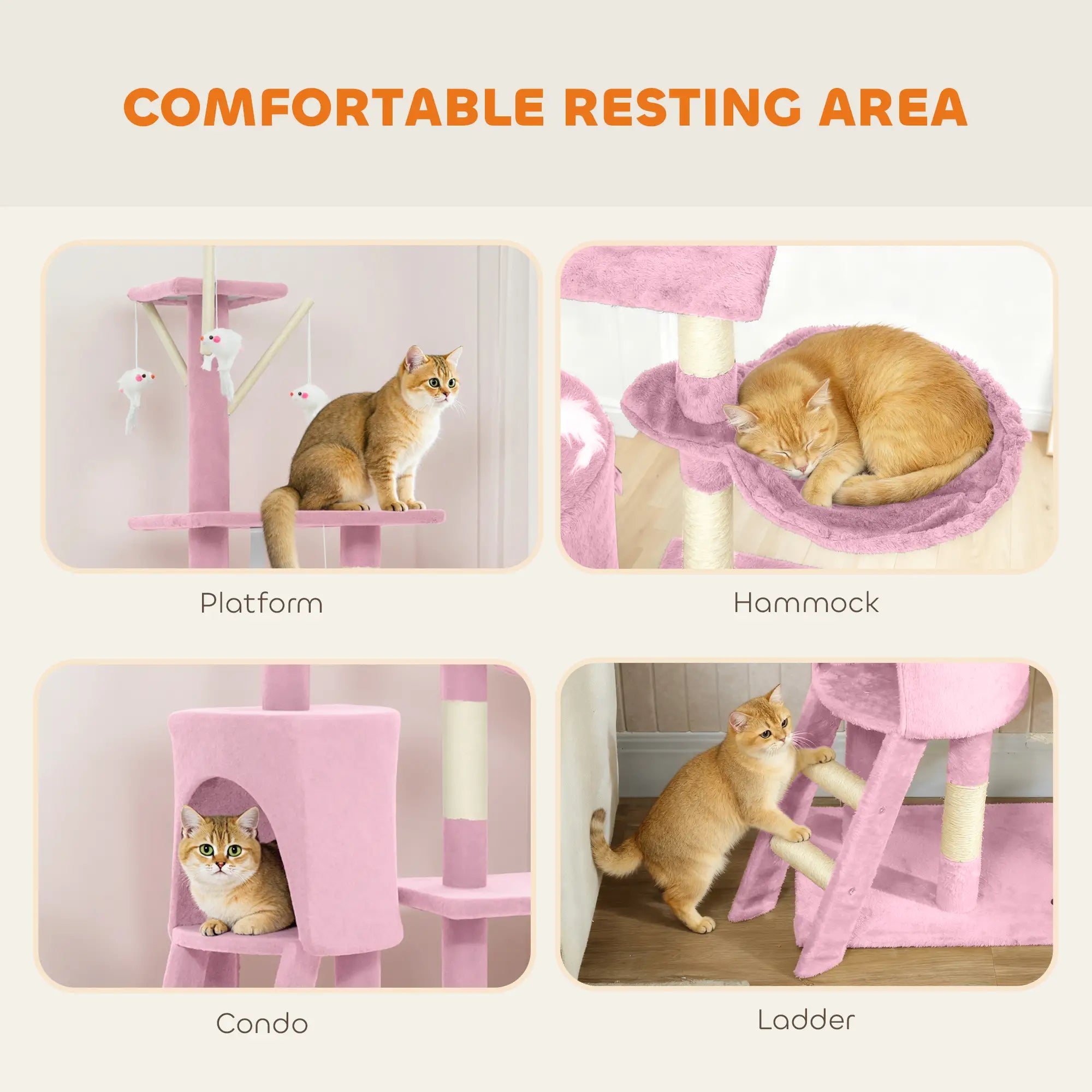 53 Inch Cat Tree Tower, Scratching Posts, Condo, Perches, Hammock, Pink Cat Towers at Gallery Canada