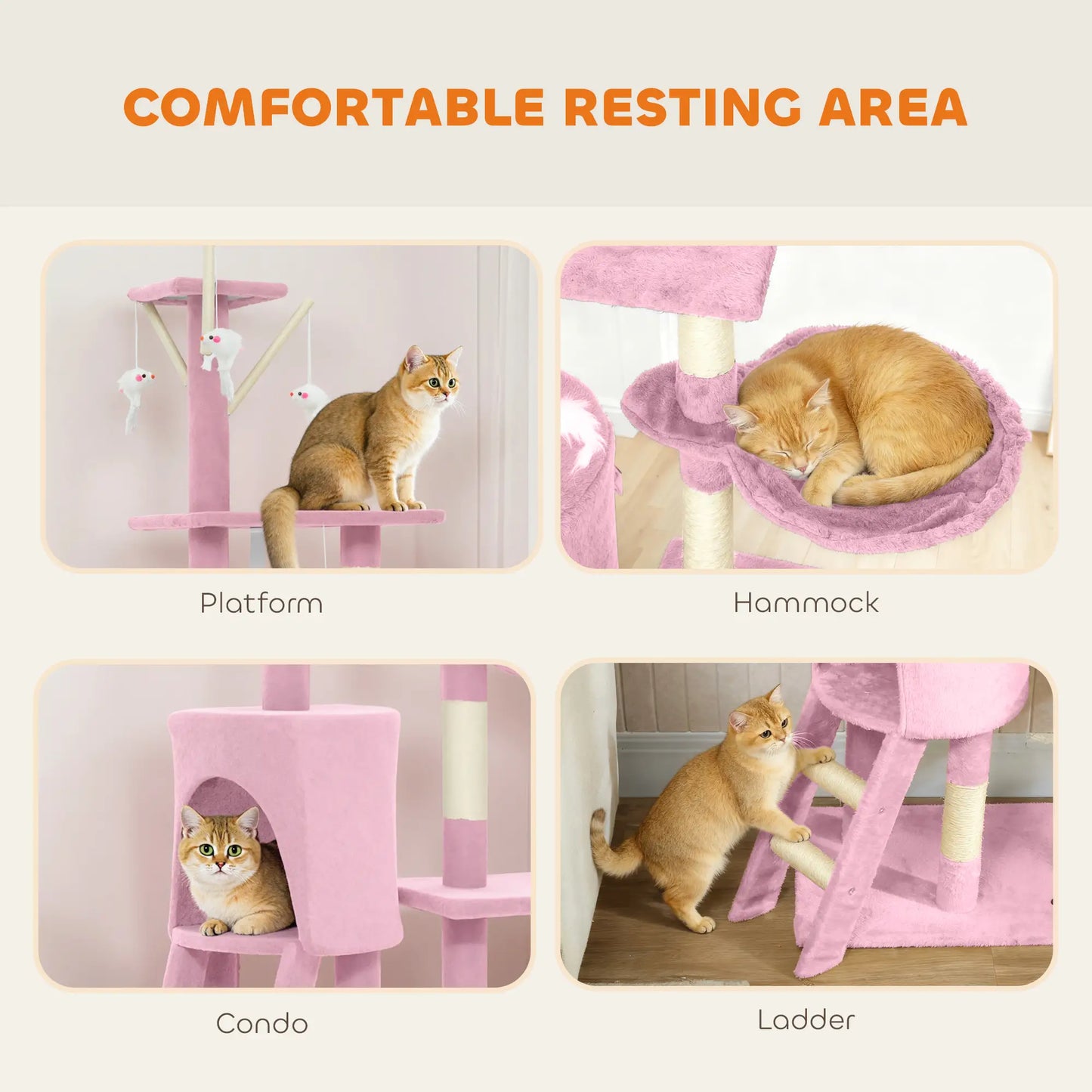53 Inch Cat Tree Tower, Scratching Posts, Condo, Perches, Hammock, Pink Cat Towers at Gallery Canada