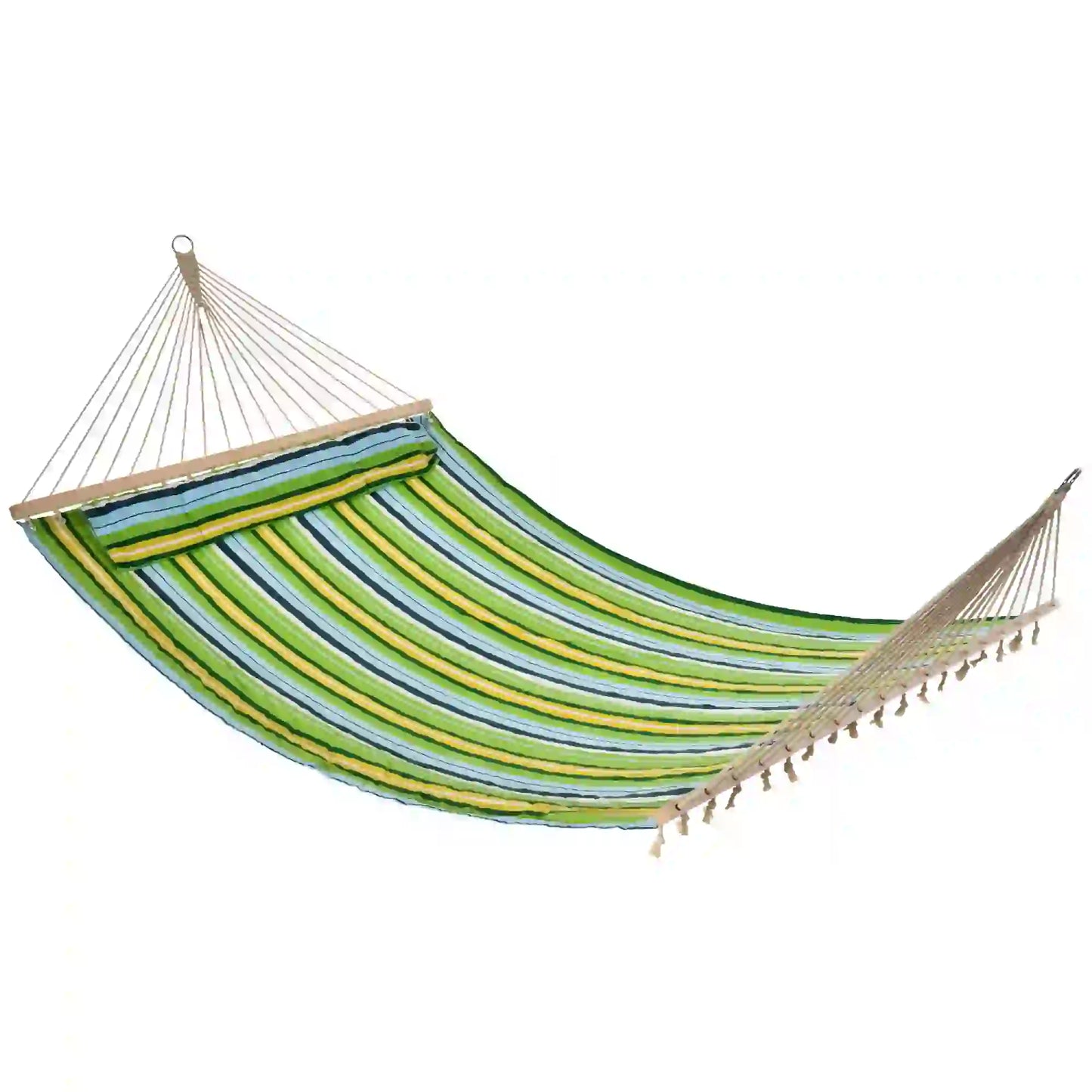 83" Patio Double Hammock, Wide Outdoor Bed, Fits 2, White Stripe, White Camping Hammocks Green, Blue with White, Yellow stripe at Gallery Canada