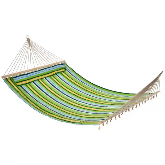 83" Patio Double Hammock, Wide Outdoor Bed, Fits 2, White Stripe, White Camping Hammocks Green, Blue with White, Yellow stripe at Gallery Canada