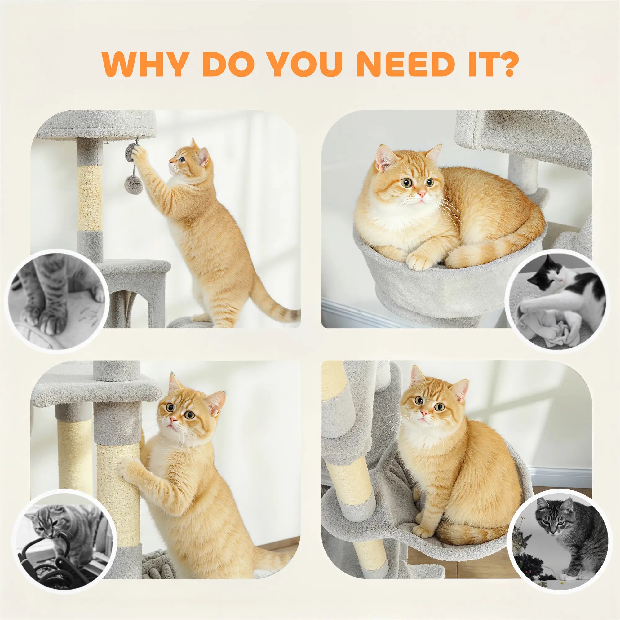 76 Inch Large Cat Tree, 8 Scratching Posts, 3 Beds, 2 Hammocks, Light Grey Cat Towers at Gallery Canada