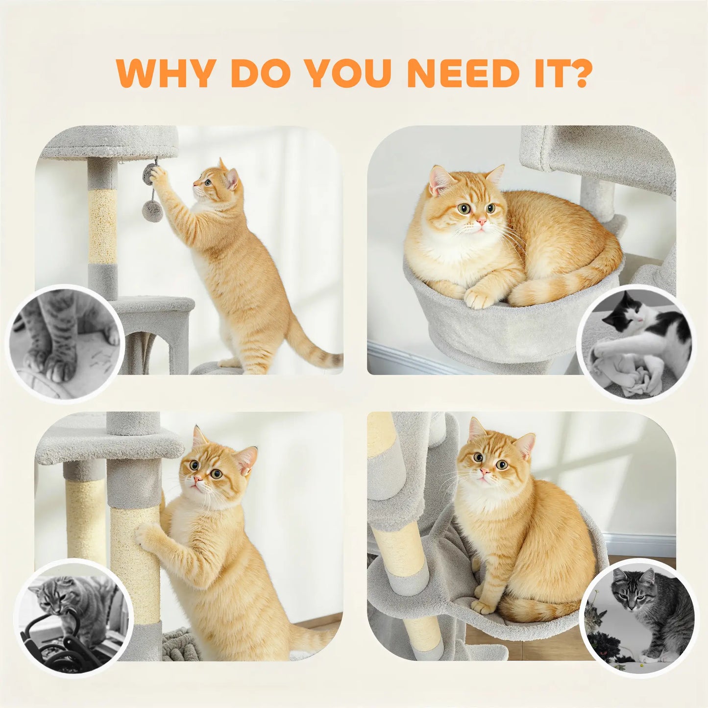 76 Inch Large Cat Tree, 8 Scratching Posts, 3 Beds, 2 Hammocks, Light Grey Cat Towers at Gallery Canada