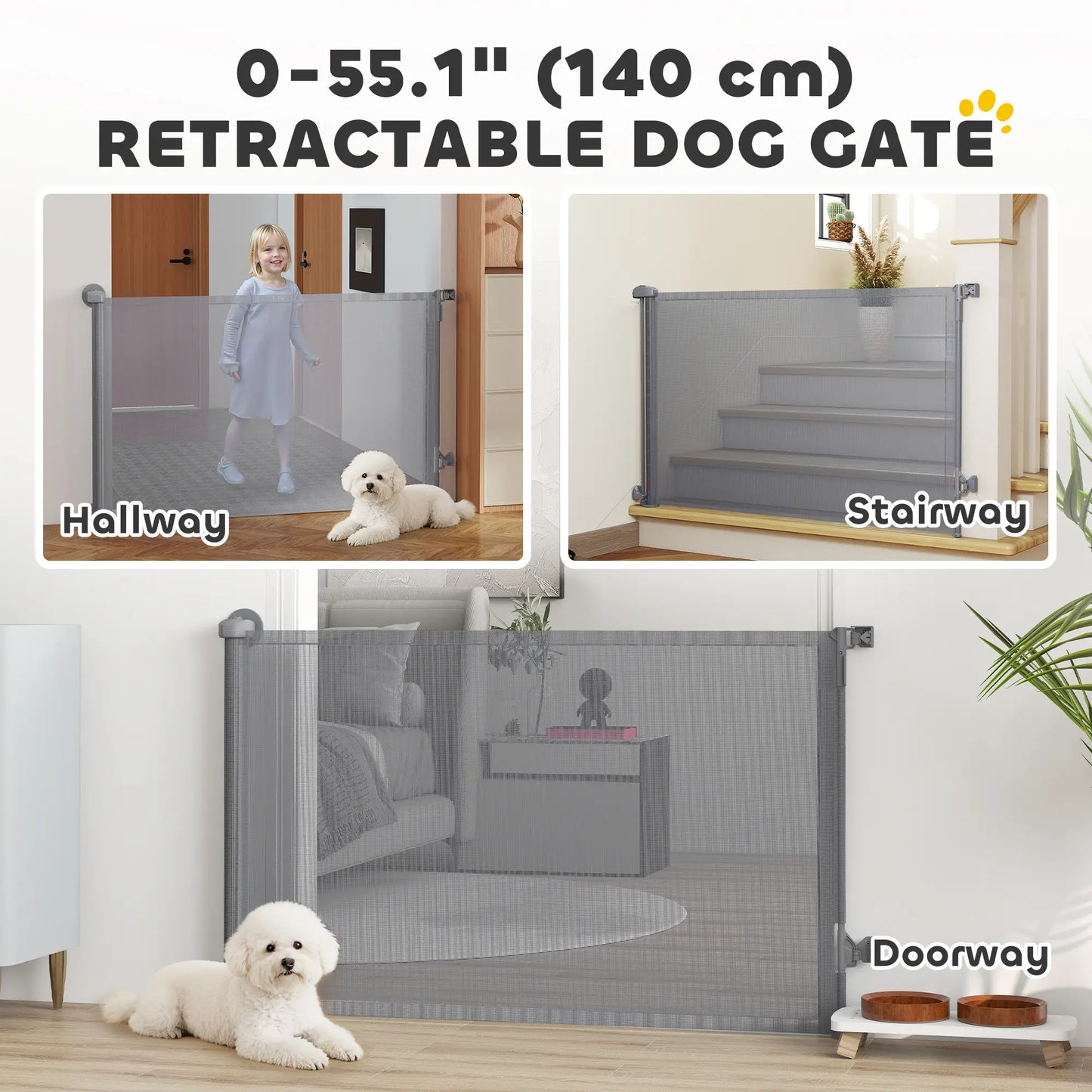 Retractable Dog Gate, 36.6" Tall, 55" Wide, Mesh Pet Gate for Stairs Pet Gates at Gallery Canada