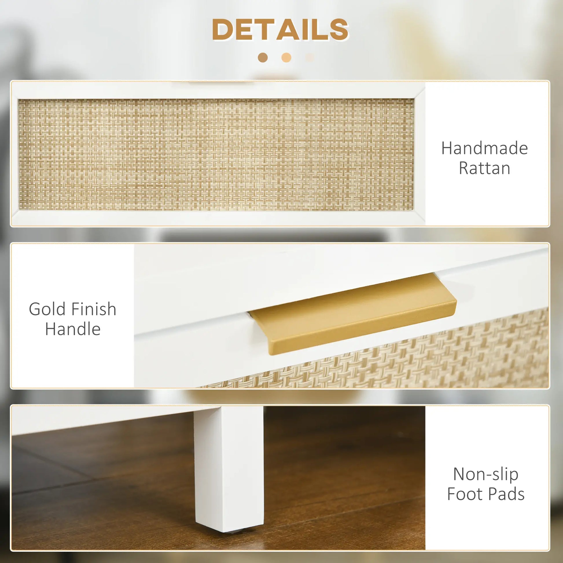 Boho Nightstand, Bedside Table with Rattan Drawer, Open Shelf Bedside Tables at Gallery Canada