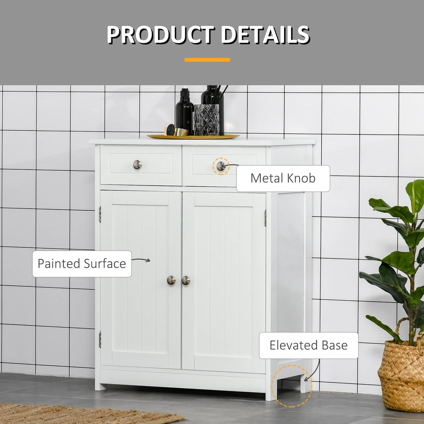 Freestanding Bathroom Cabinet, 2 Door, 2 Drawers, Adjustable Shelf, White Bathroom Cabinets at Gallery Canada