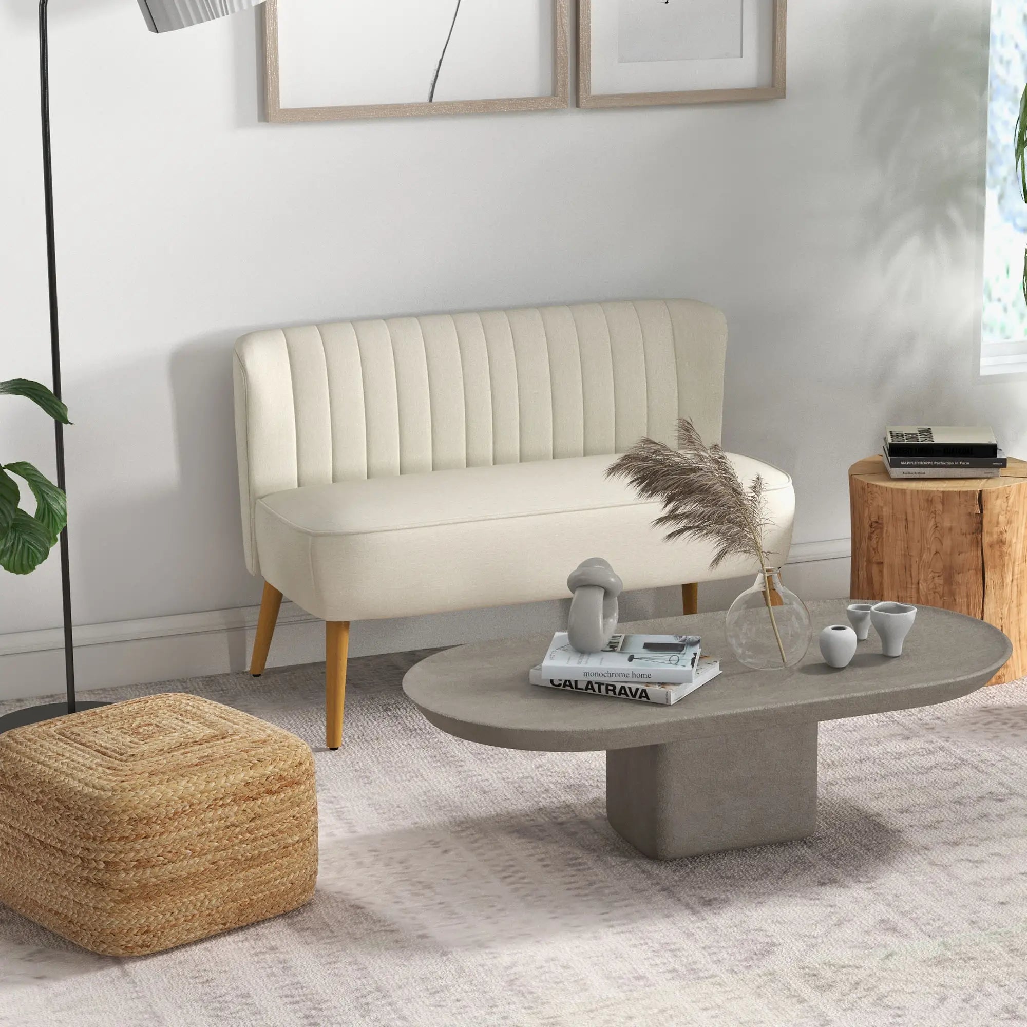 Modern 2 Seat Sofa, Upholstered Two Seater Couch, Cream White 2-Seater Sofas at Gallery Canada