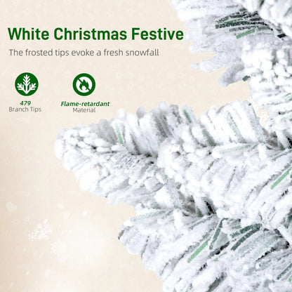 6ft Flocked Christmas Tree, Dual Colour LED Light, 11 Modes, Easy Assembly, Dual Colour Flocked Christmas Trees at Gallery Canada