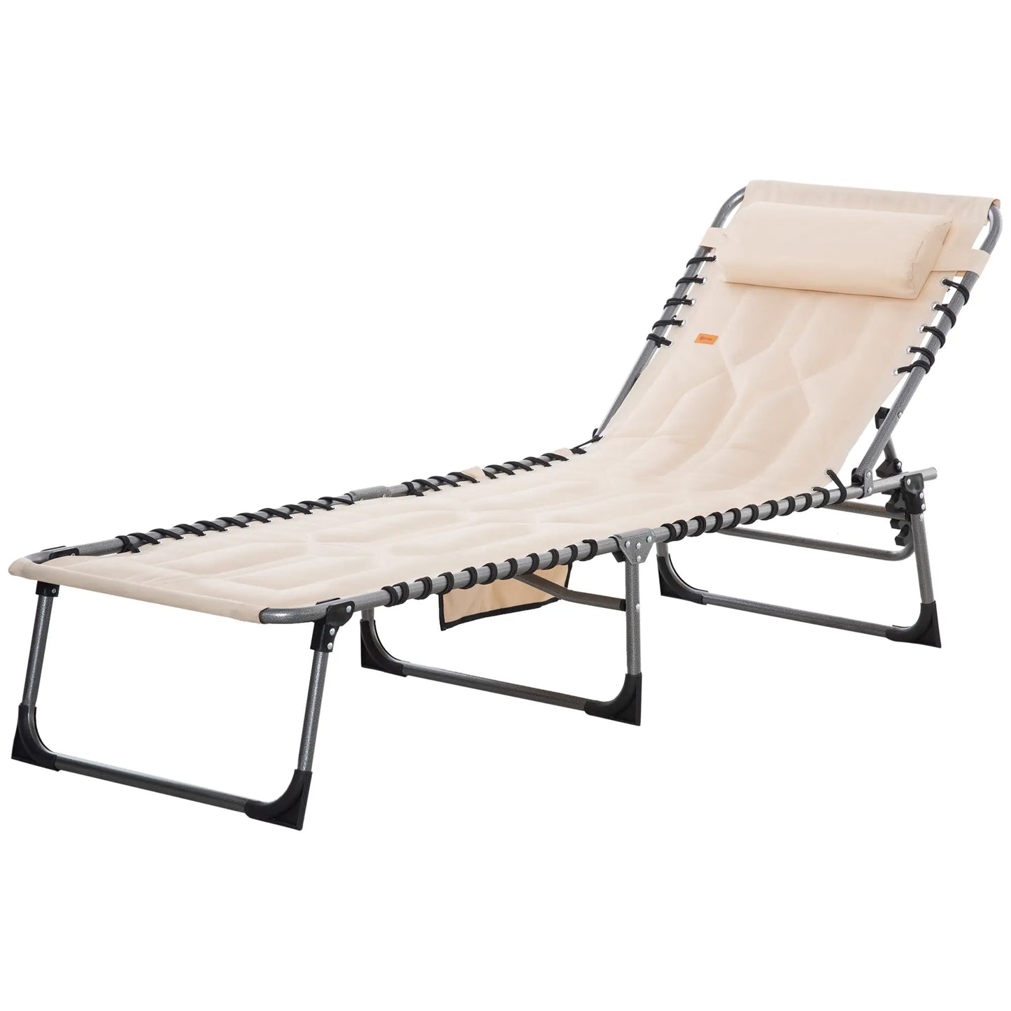 Outdoor Lounge Chair, Folding Chaise, Padded Tanning Chair, 5-Position Adjustable, Beige Lounger Chairs at Gallery Canada