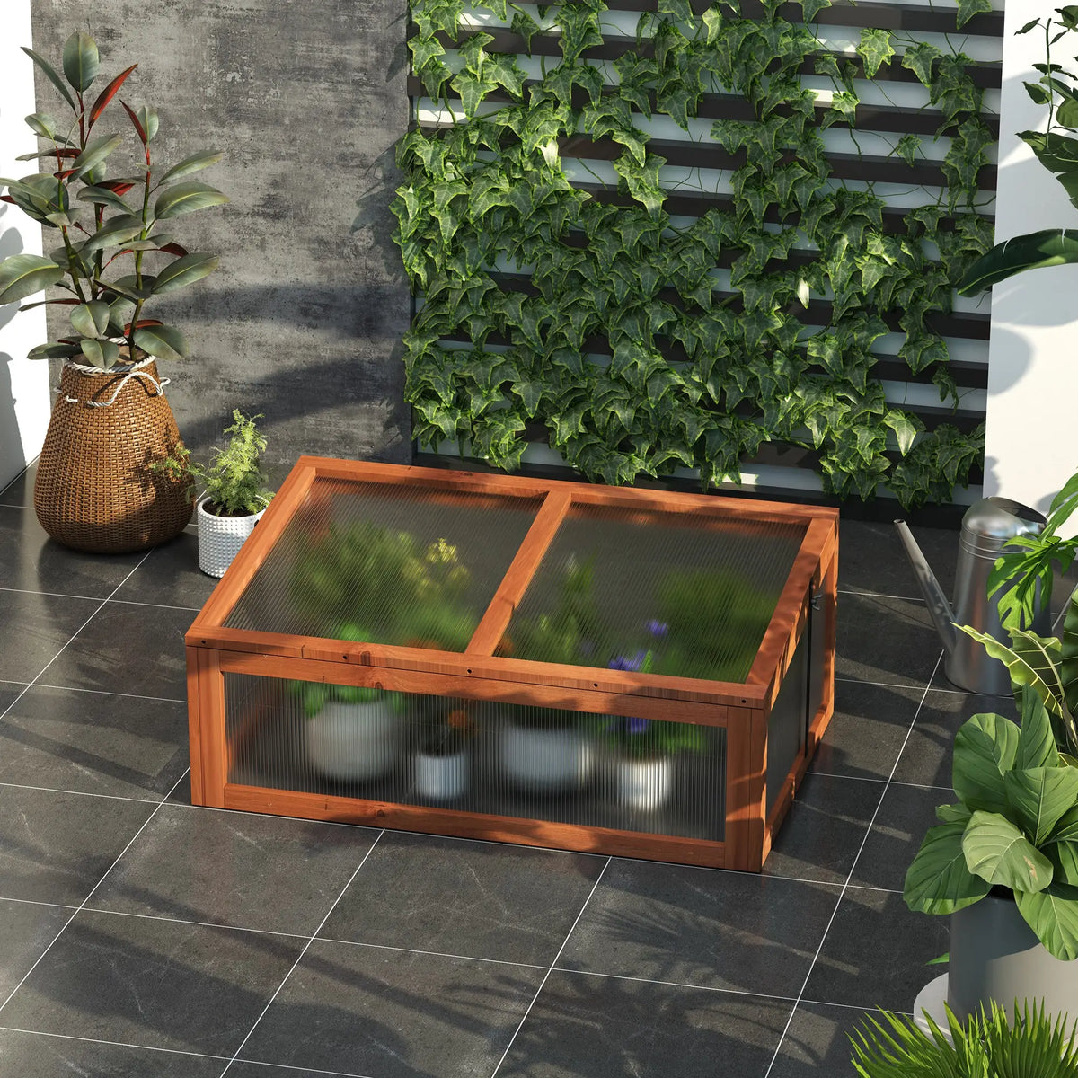 39" x 26" x 16" Wooden Cold Frame, Tilted Top Cover, Polycarbonate Planter Box, Brown Greenhouses at Gallery Canada