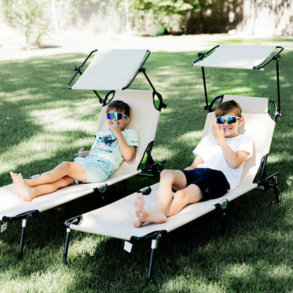 2 Piece Folding Chaise Lounges, Reclining Back, Sunshade, Pool, Beach, Patio Lounger Chairs at Gallery Canada