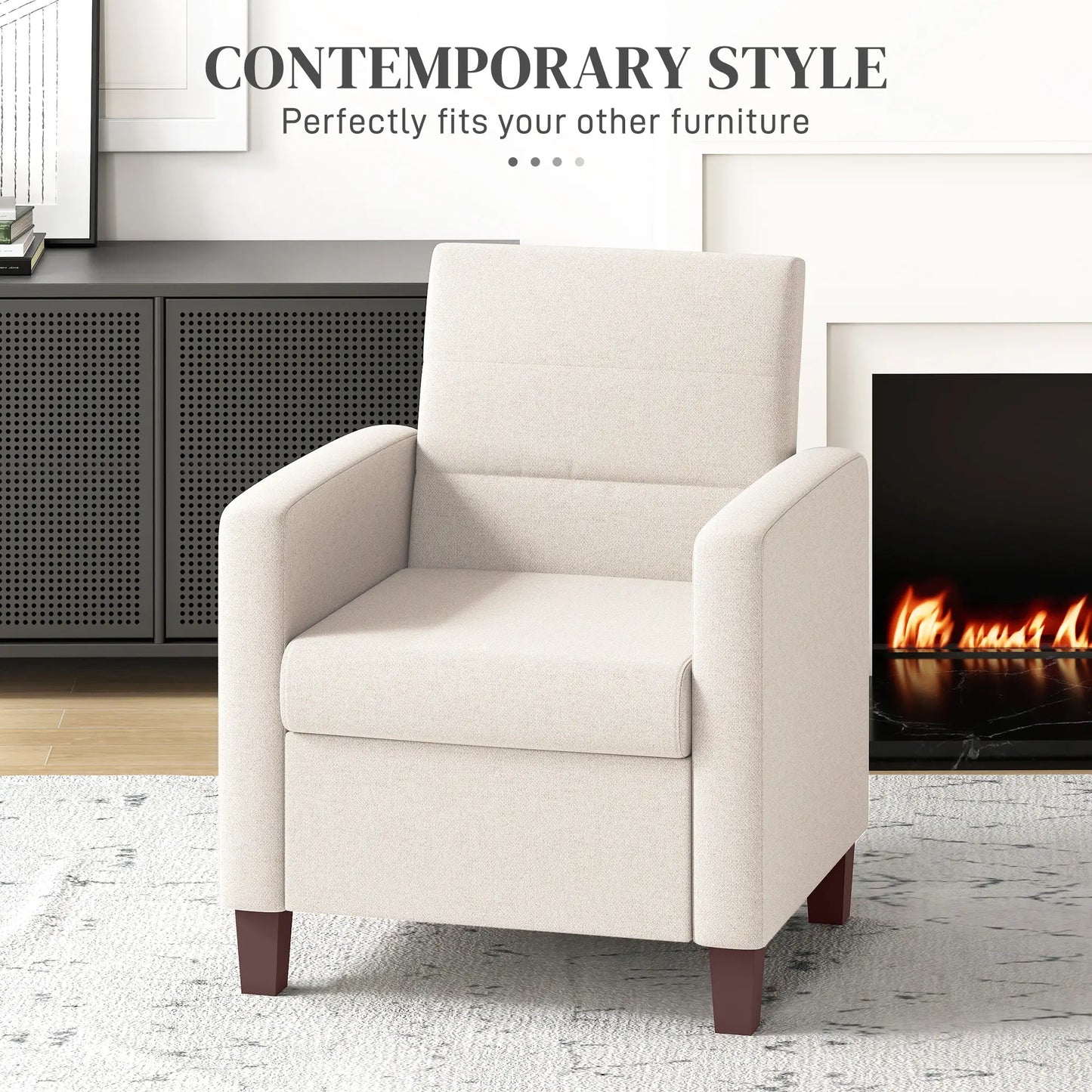 Modern Fabric Accent Chair, Seat Cushion, Non-Slip Pads, Cream White Accent Chairs at Gallery Canada