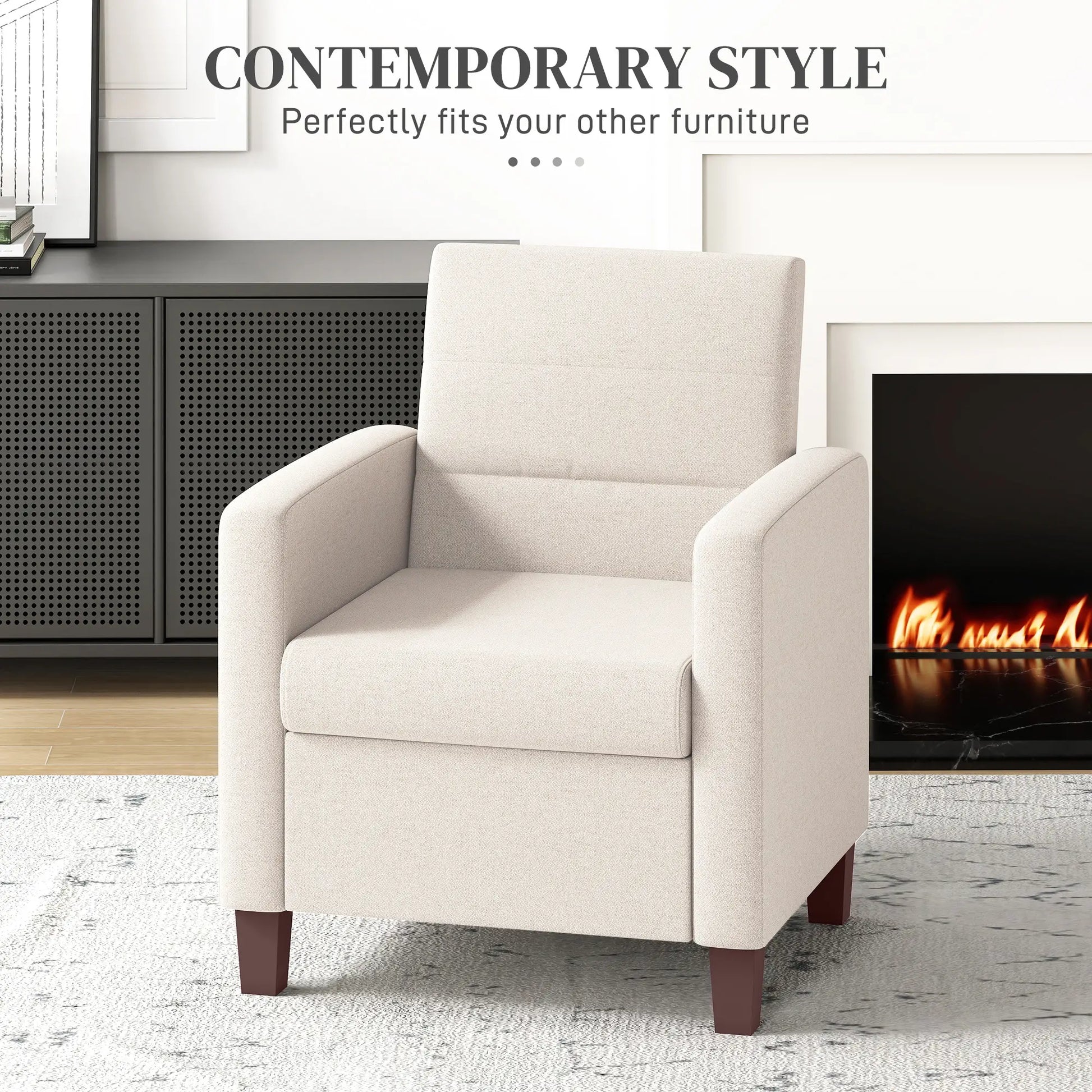 Modern Fabric Accent Chair, Seat Cushion, Non-Slip Pads, Cream White Accent Chairs at Gallery Canada