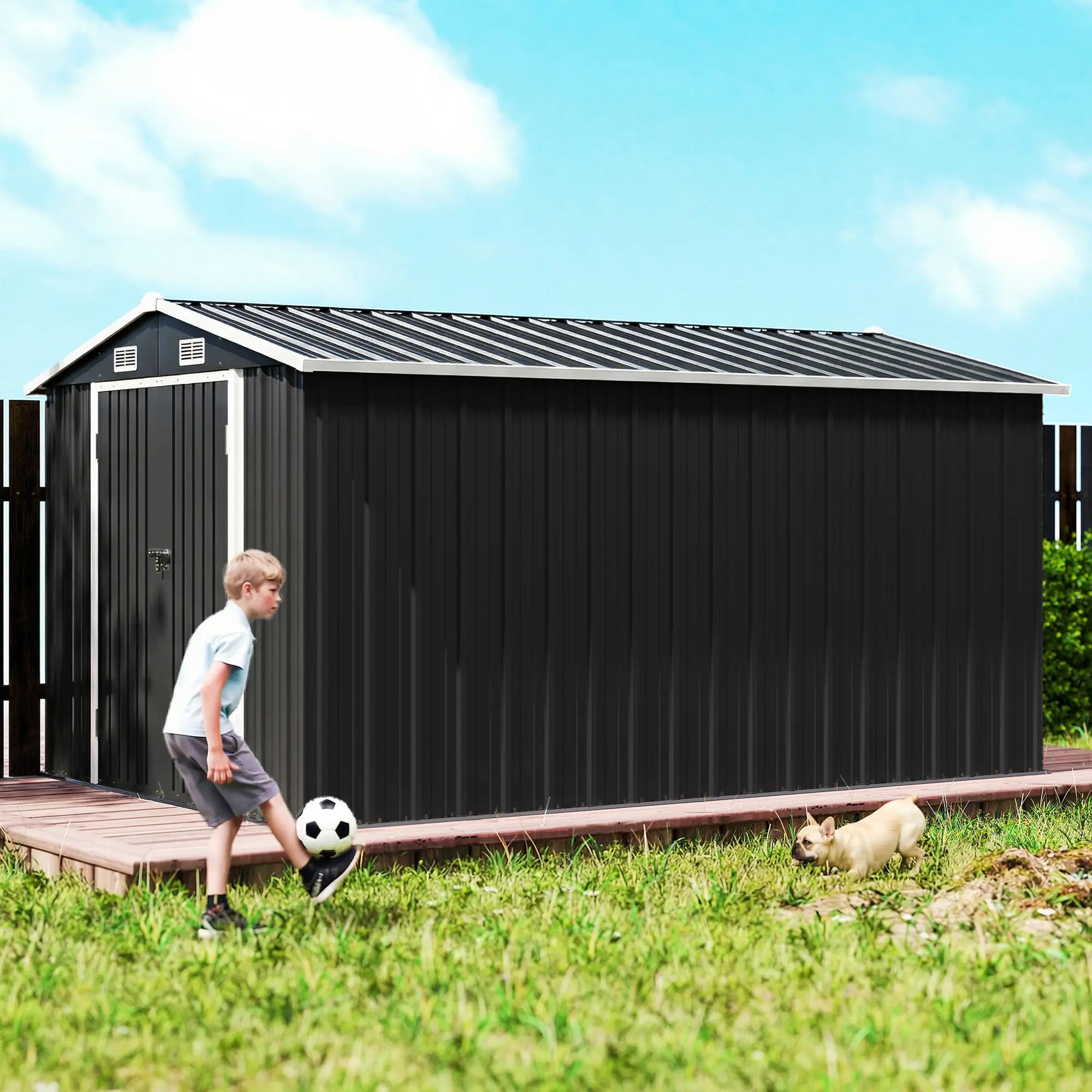 12' x 10' Metal Shed, Heavy Duty Outdoor Storage, Dark Grey Sheds at Gallery Canada