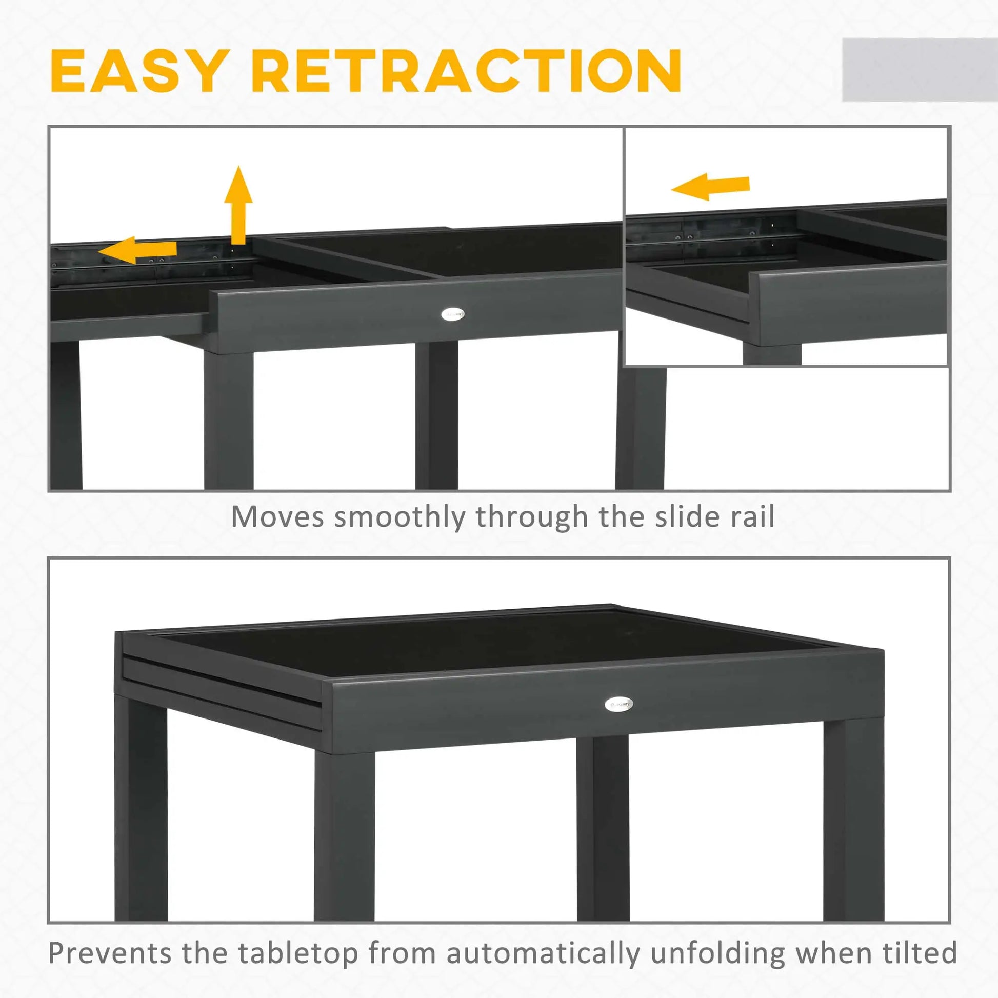 63" Extendable Outdoor Dining Table, Aluminum Frame, Tempered Glass, Black Patio Dinning Tables at Gallery Canada