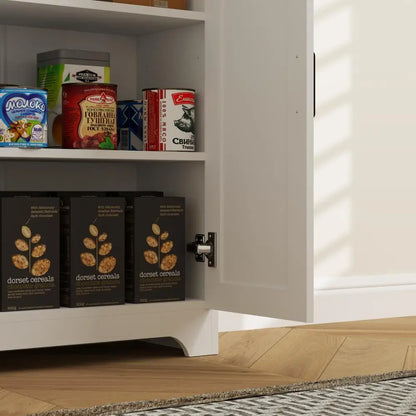 67" Tall Kitchen Pantry, Freestanding Cabinet, 4 Rattan Doors, Adjustable Shelves, White Storage Cabinets at Gallery Canada