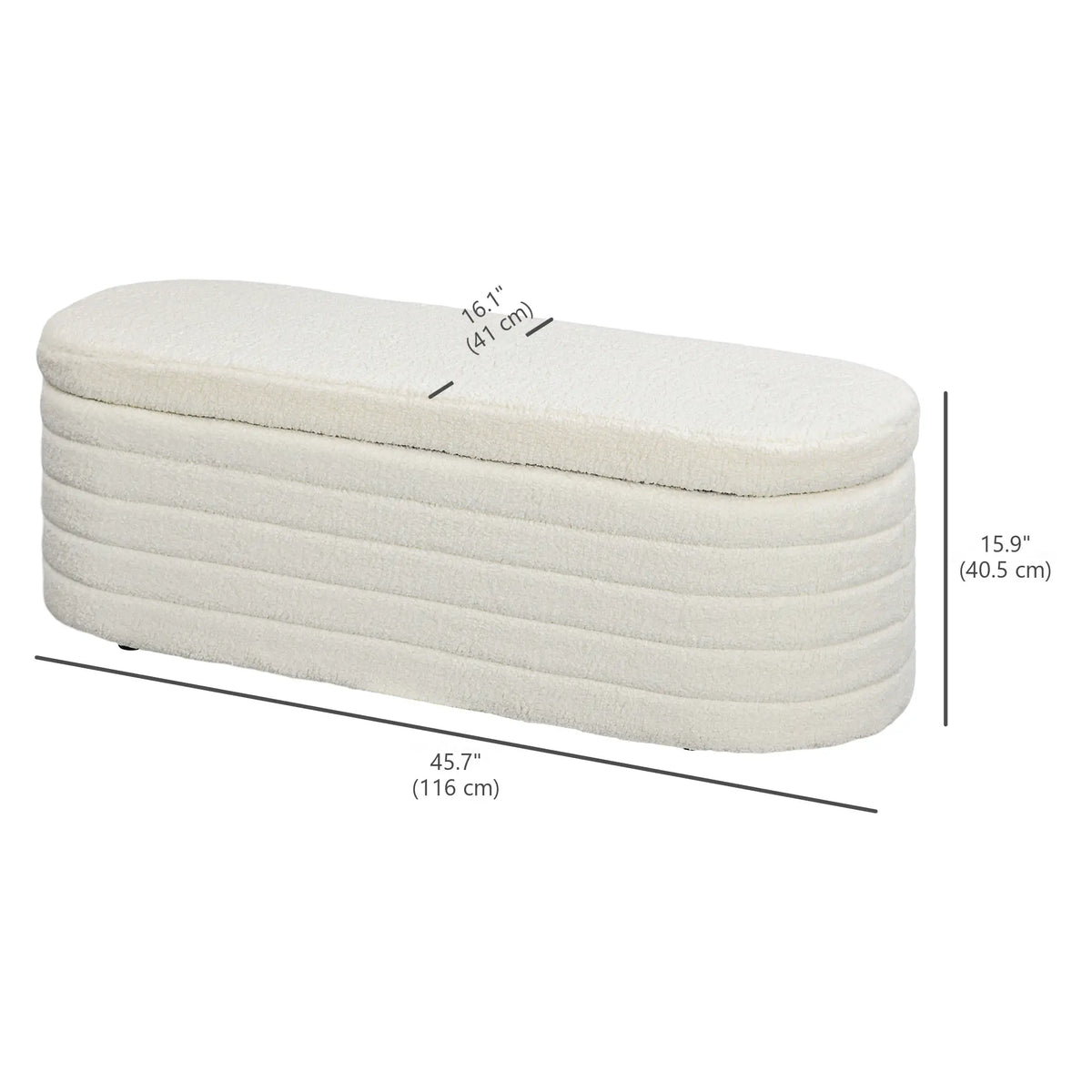 Banc de lit rembourré en polaire Teddy, 116 cm, Blanc Crème, Blanc Crème