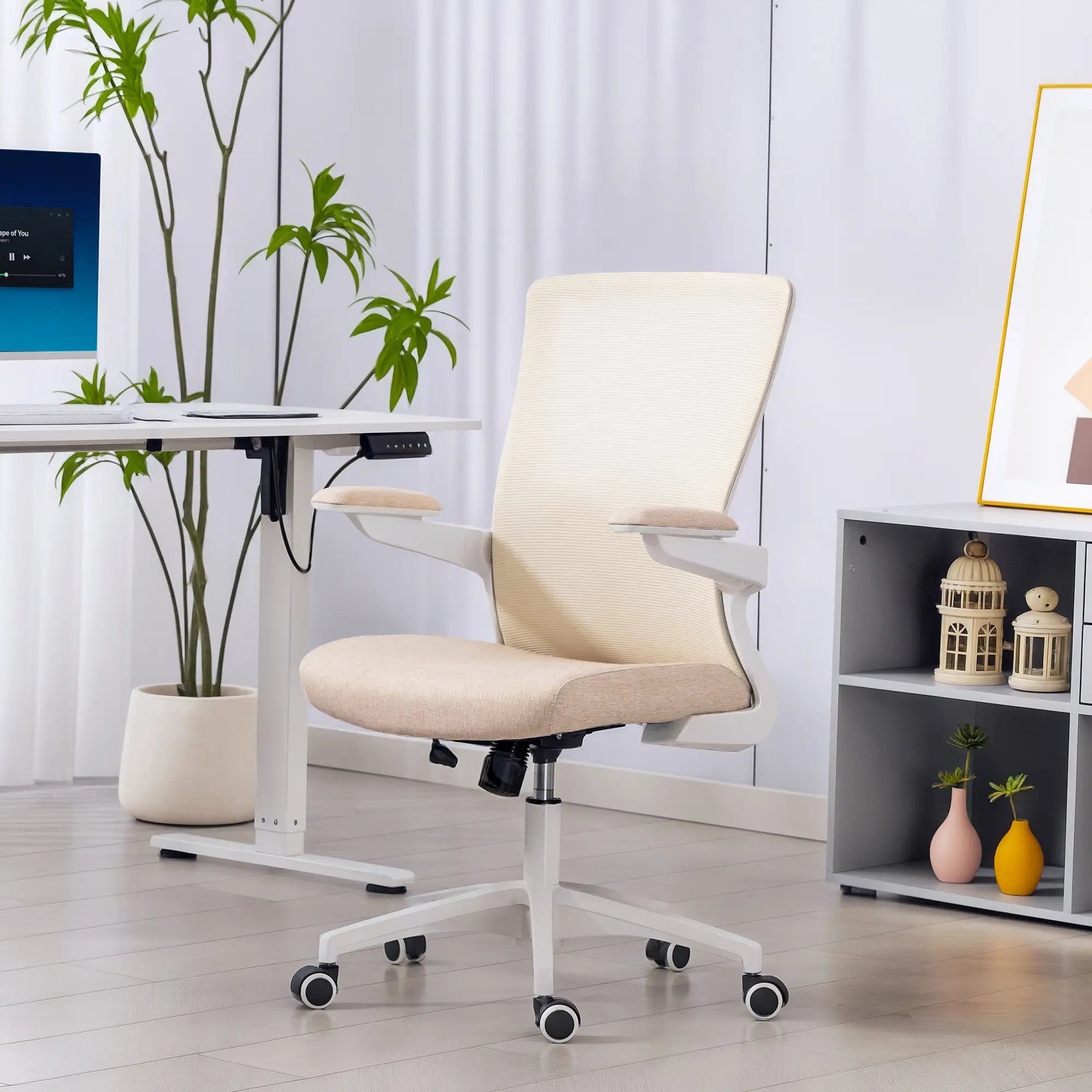 Ergonomic Office Chair, Swivel Desk Chair, Adjustable Lumbar Support, Flip-up Armrests, Wheels, Beige Task Chairs at Gallery Canada