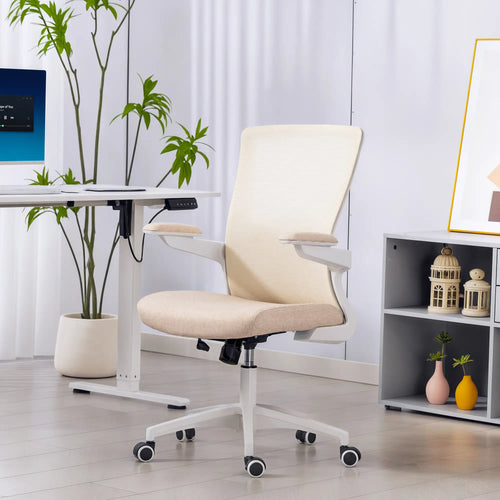 Ergonomic Office Chair, Swivel Desk Chair, Adjustable Lumbar Support, Flip-up Armrests, Wheels, Beige