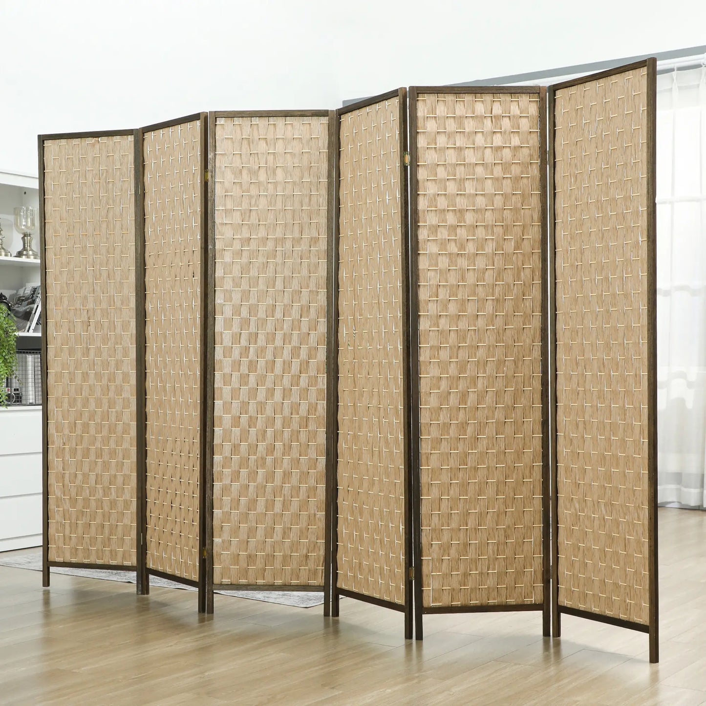 6 FT Room Divider, 6 Panel Folding Privacy Screen, Brown