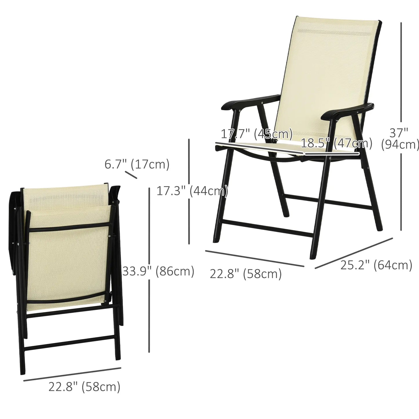 Outdoor Dining Chairs Set of 2, Folding Patio Set, Texteline Steel Frame