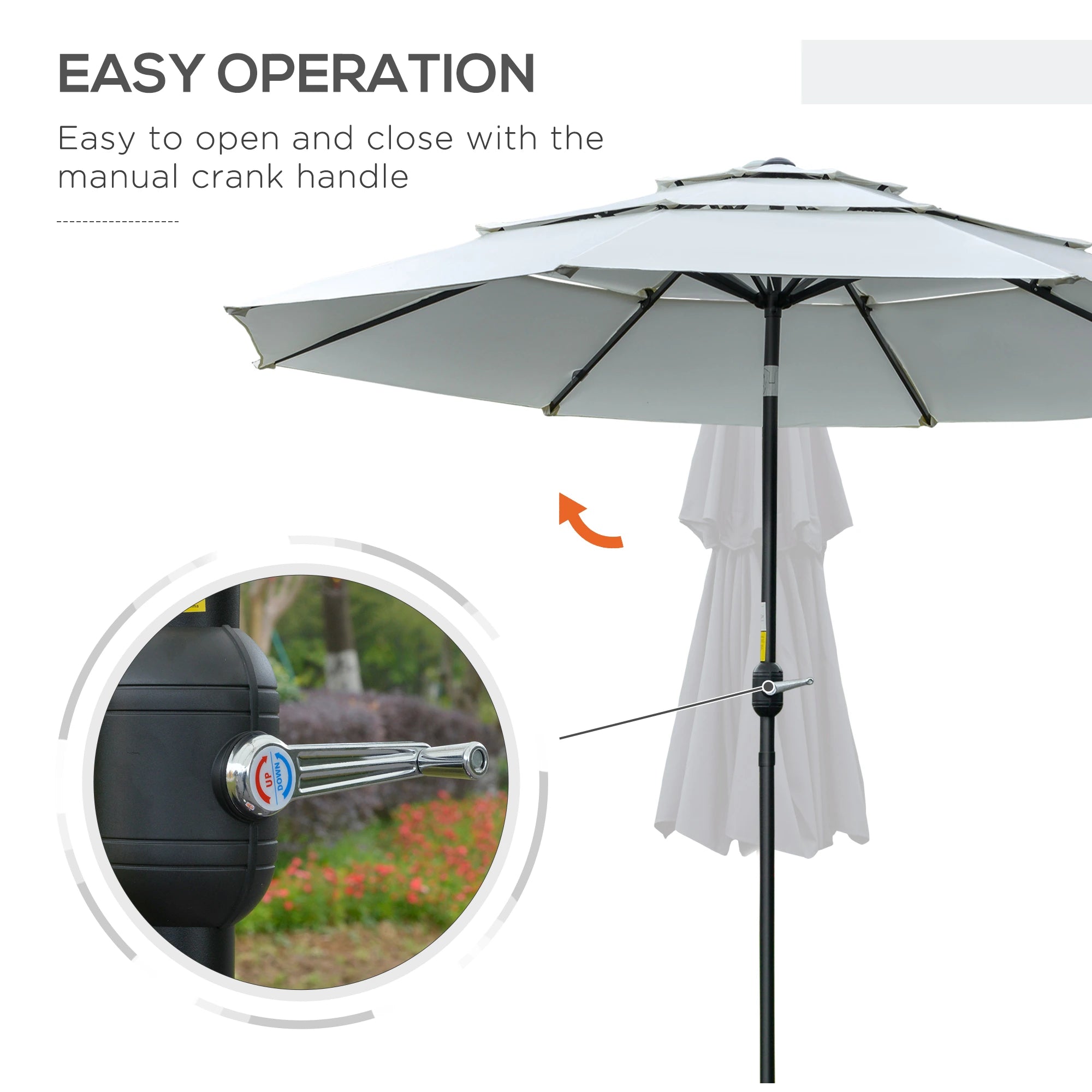 9FT 3-Tier Patio Umbrella, Crank & Tilt, Cream White Sun Umbrellas at Gallery Canada