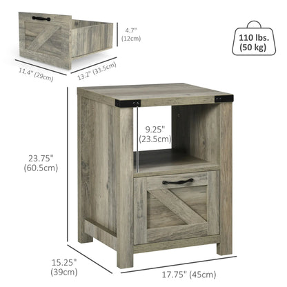 Farmhouse Side Table with Storage, Drawer, Open Shelf, Grey Side Tables at Gallery Canada