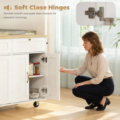 Kitchen Island Cart with Charging Station, Drop Leaf, Trash Can Cabinet, White Kitchen Islands & Kitchen Carts at Gallery Canada