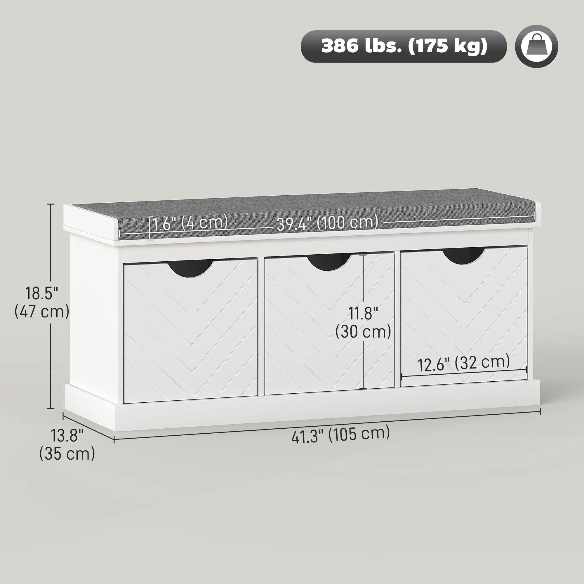 Shoe Storage Bench, 3 Drawers, Padded Seat, White Shoe Storage Cabinets & Racks at Gallery Canada