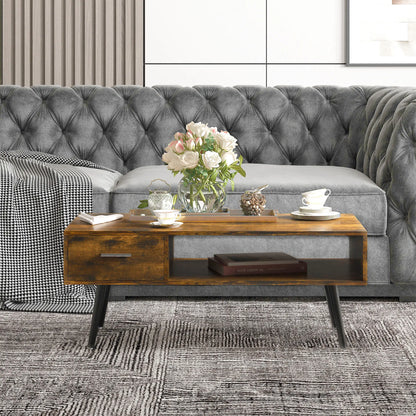 Retro Coffee Table with Storage, Vintage Wooden Side Table, Rustic Brown, Brown Coffee Tables at Gallery Canada