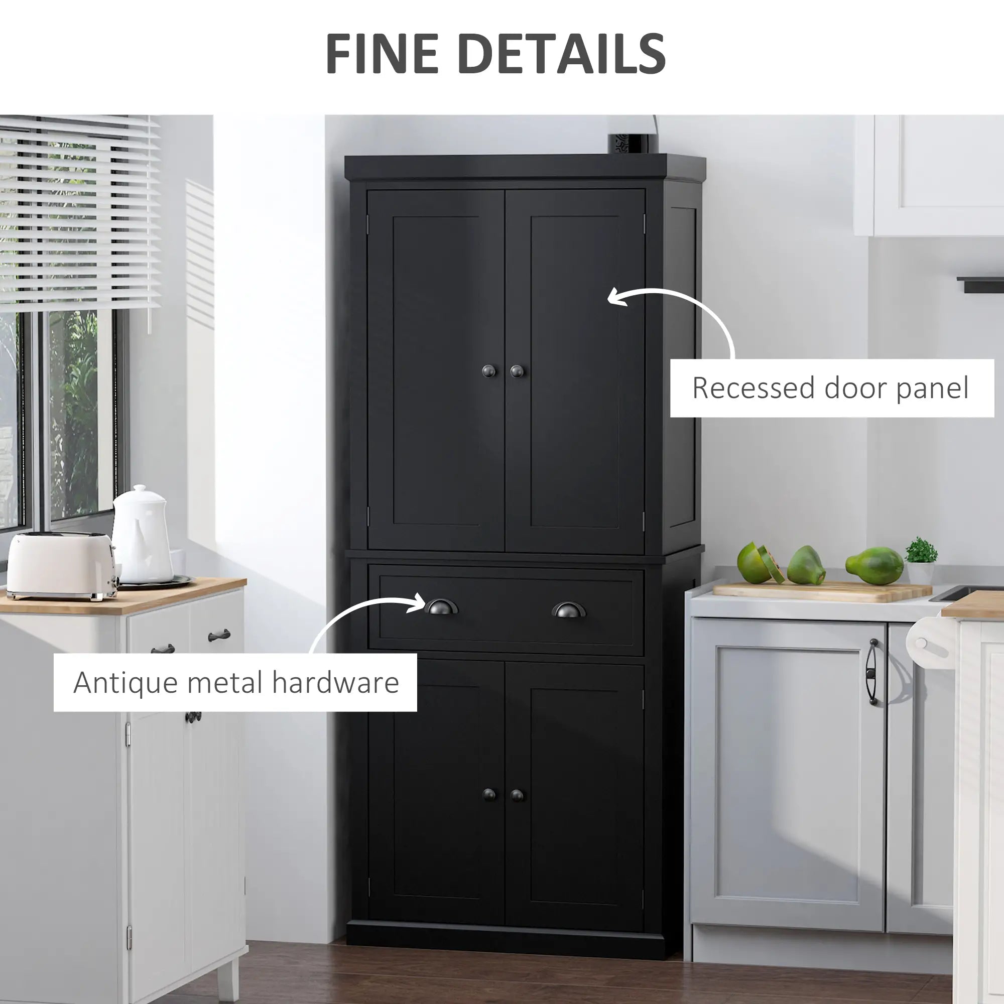 Standing Kitchen Cabinet, 2 Drawers, MDF Board, Black Kitchen Pantry Cabinets at Gallery Canada
