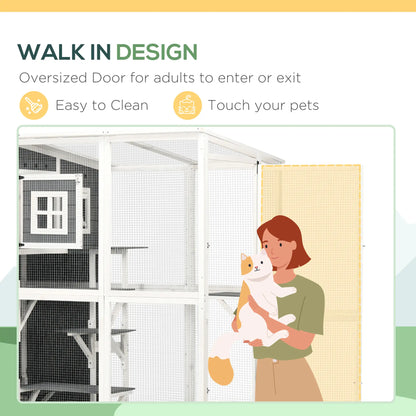 Wooden Cat Catio, 66.5"L Outdoor Cat House, PVC Roof, Multiple Platforms Outdoor Cat Enclosures at Gallery Canada