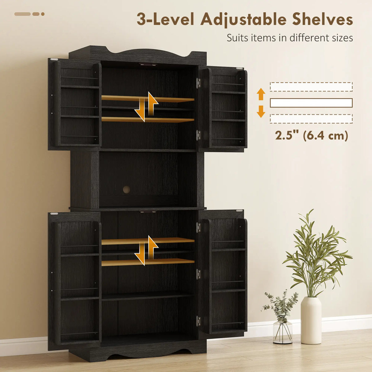73 Inch Kitchen Pantry Cabinet, Freestanding Hutch, 12 Shelves, Black Kitchen Pantry Cabinets at Gallery Canada