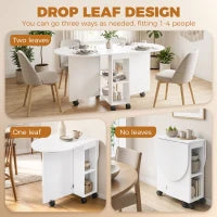 Folding Dining Table, Drop Leaf, 2 Shelves, 120cm, White